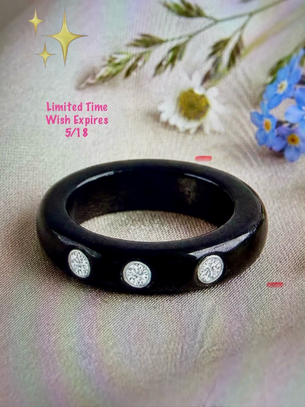 Lab Grown Diamond and Black Jade Band Ring in Rhodium over Sterling Silver Size8